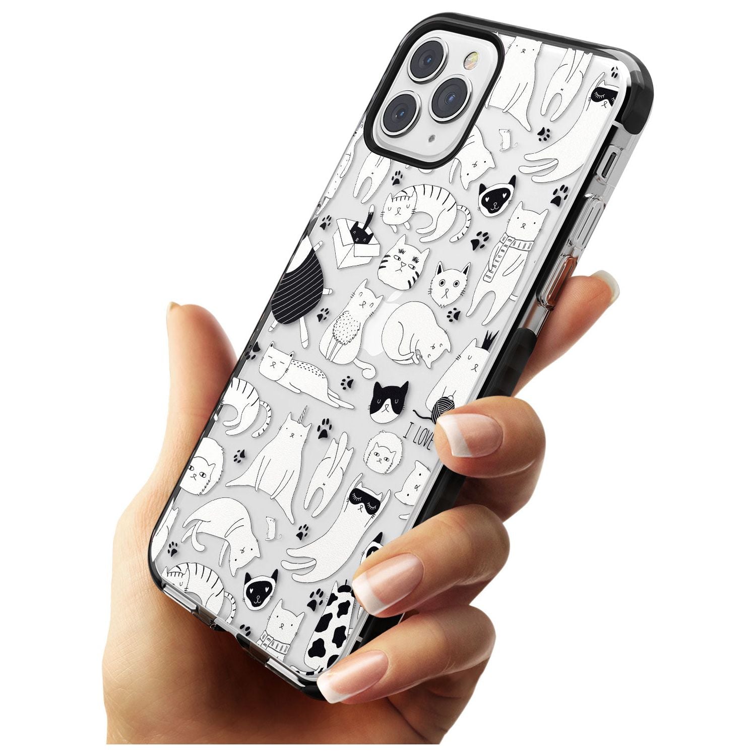 Cartoon Cat Collage - Black & White Pink Fade Impact Phone Case for iPhone 11