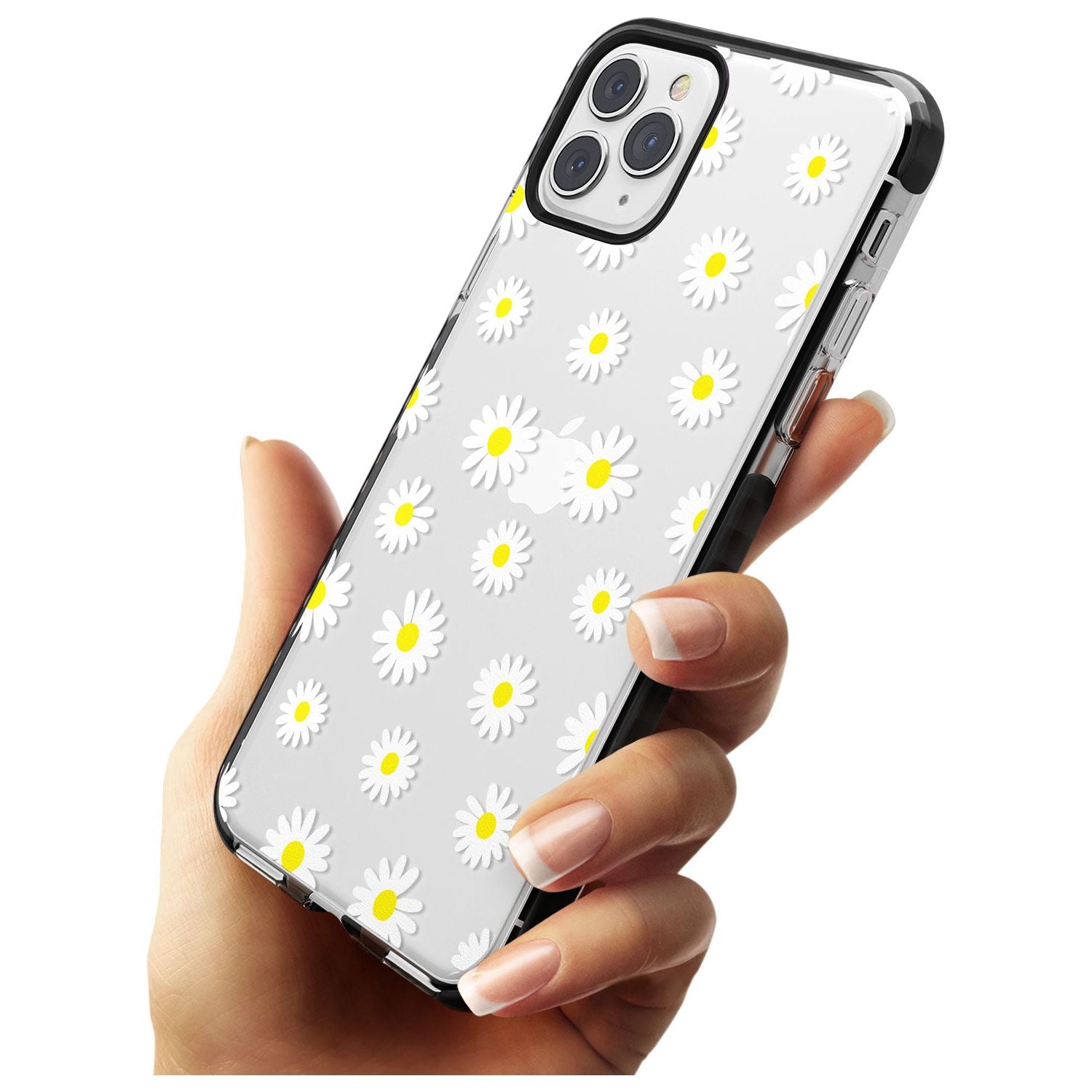 White Daisy Pattern (Clear) Black Impact Phone Case for iPhone 11 Pro Max