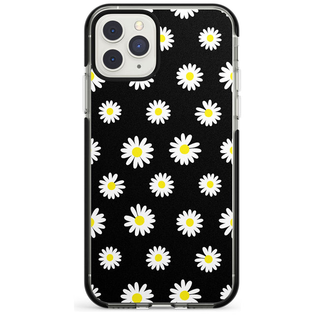 White Daisy Pattern (Black) Black Impact Phone Case for iPhone 11 Pro Max