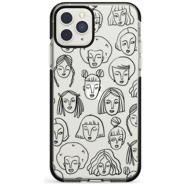 Girl Portrait Doodles Black Impact Phone Case for iPhone 11 Pro Max