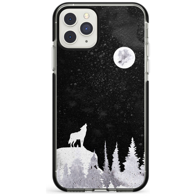 Moon Phases: Wolf & Full Moon Phone Case iPhone 11 Pro Max / Black Impact Case,iPhone 11 Pro / Black Impact Case,iPhone 12 Pro Max / Black Impact Case Blanc Space