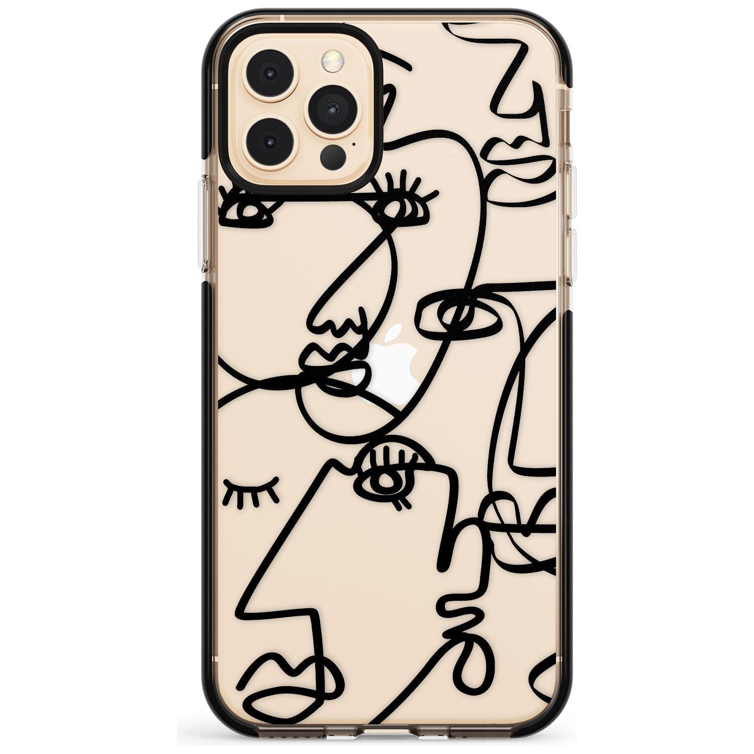 Continuous Line Faces: Black on Clear Pink Fade Impact Phone Case for iPhone 11