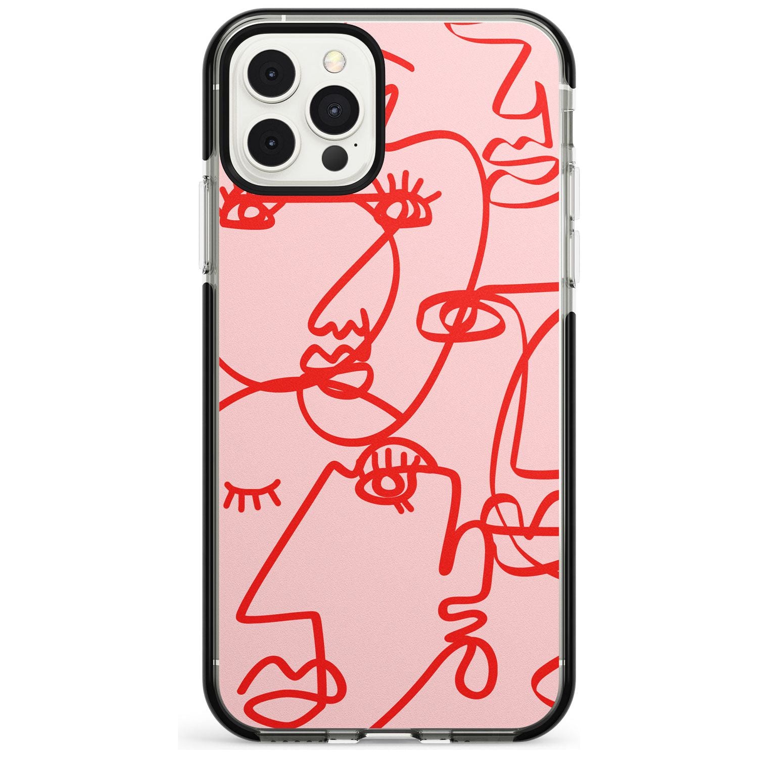 Continuous Line Faces: Red on Pink Pink Fade Impact Phone Case for iPhone 11