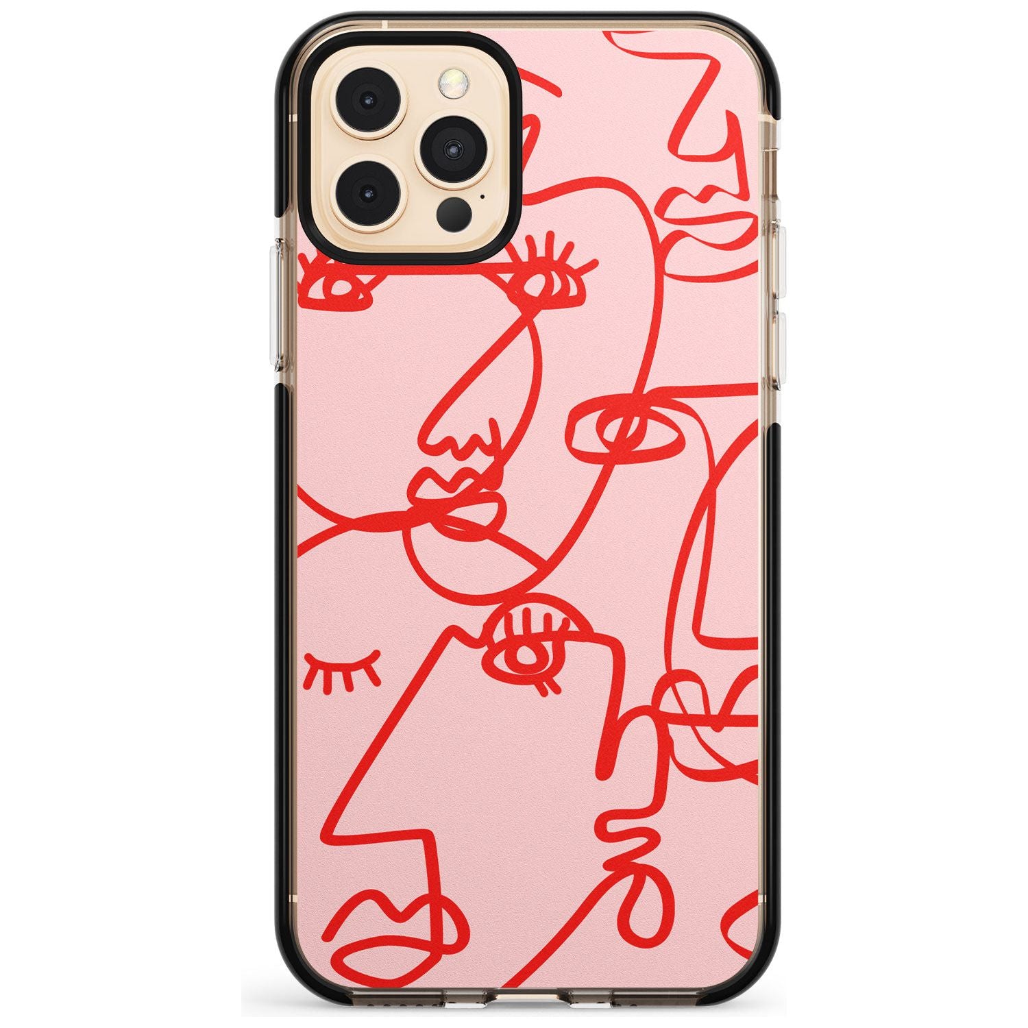 Continuous Line Faces: Red on Pink Pink Fade Impact Phone Case for iPhone 11