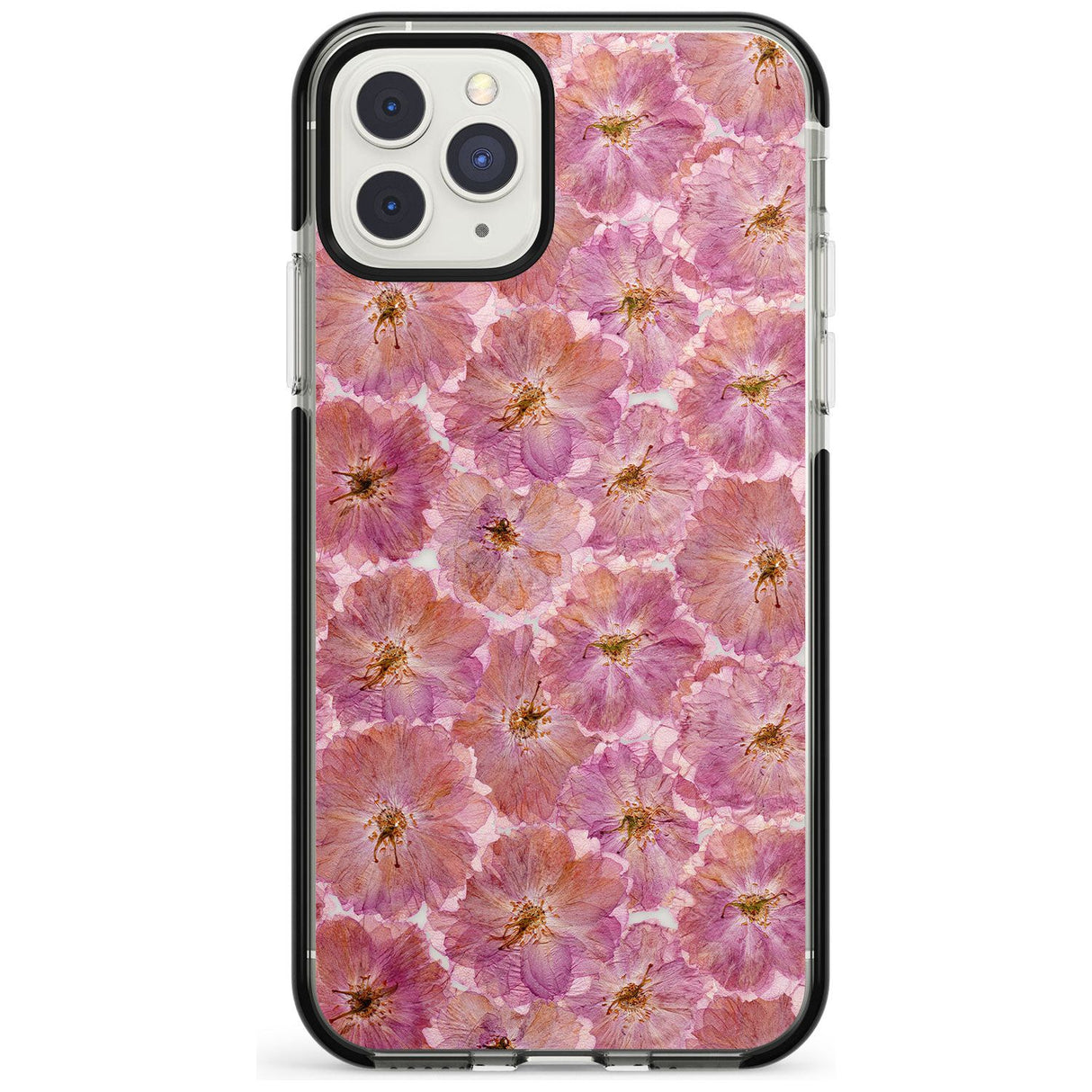 Large Pink Flowers Transparent Design Black Impact Phone Case for iPhone 11 Pro Max