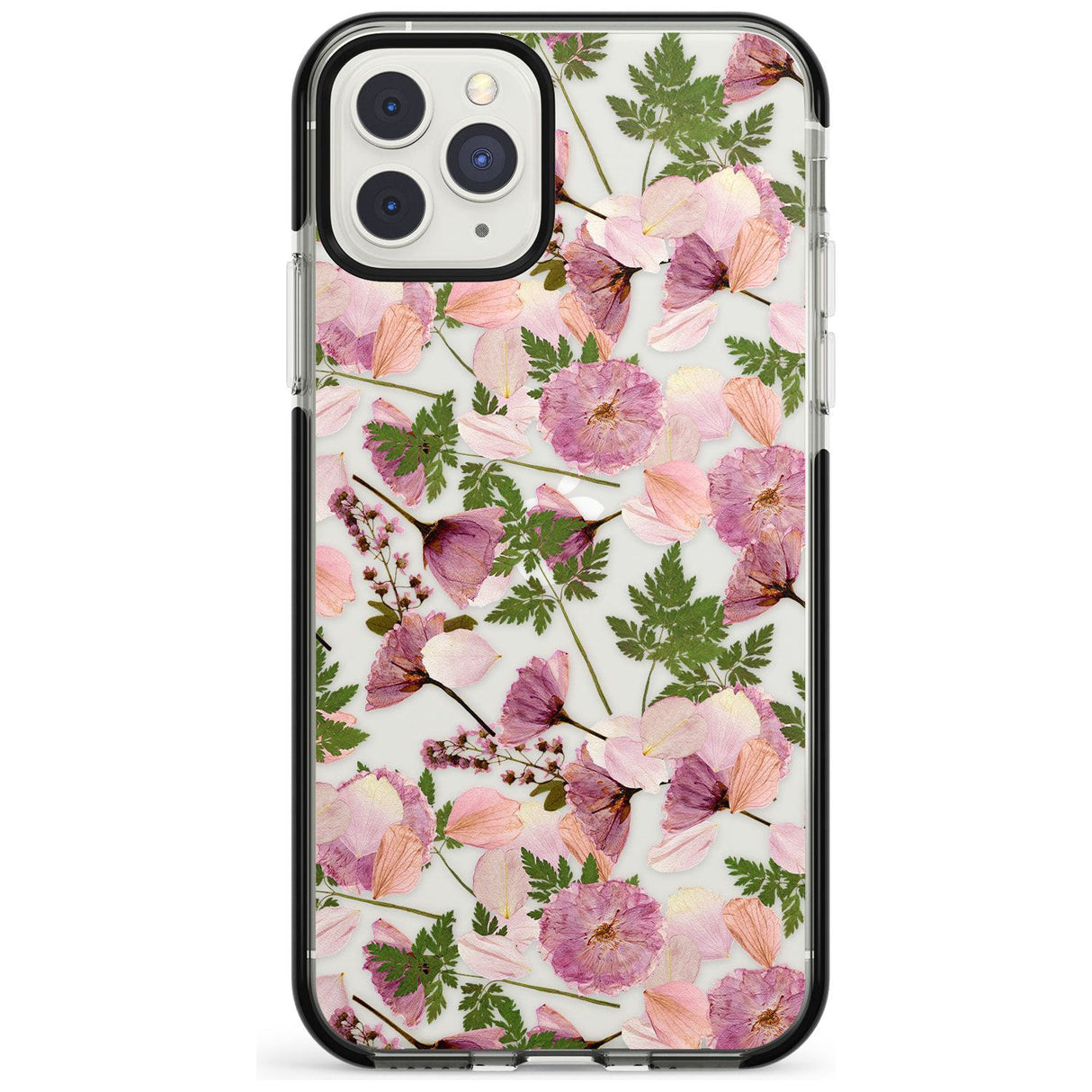 Leafy Floral Pattern Transparent Design Black Impact Phone Case for iPhone 11 Pro Max