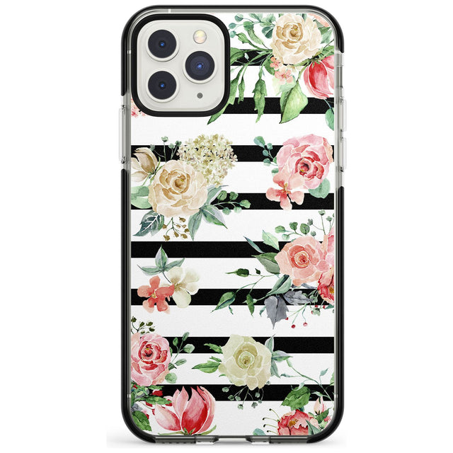 Bold Stripes & Flower Pattern Black Impact Phone Case for iPhone 11 Pro Max