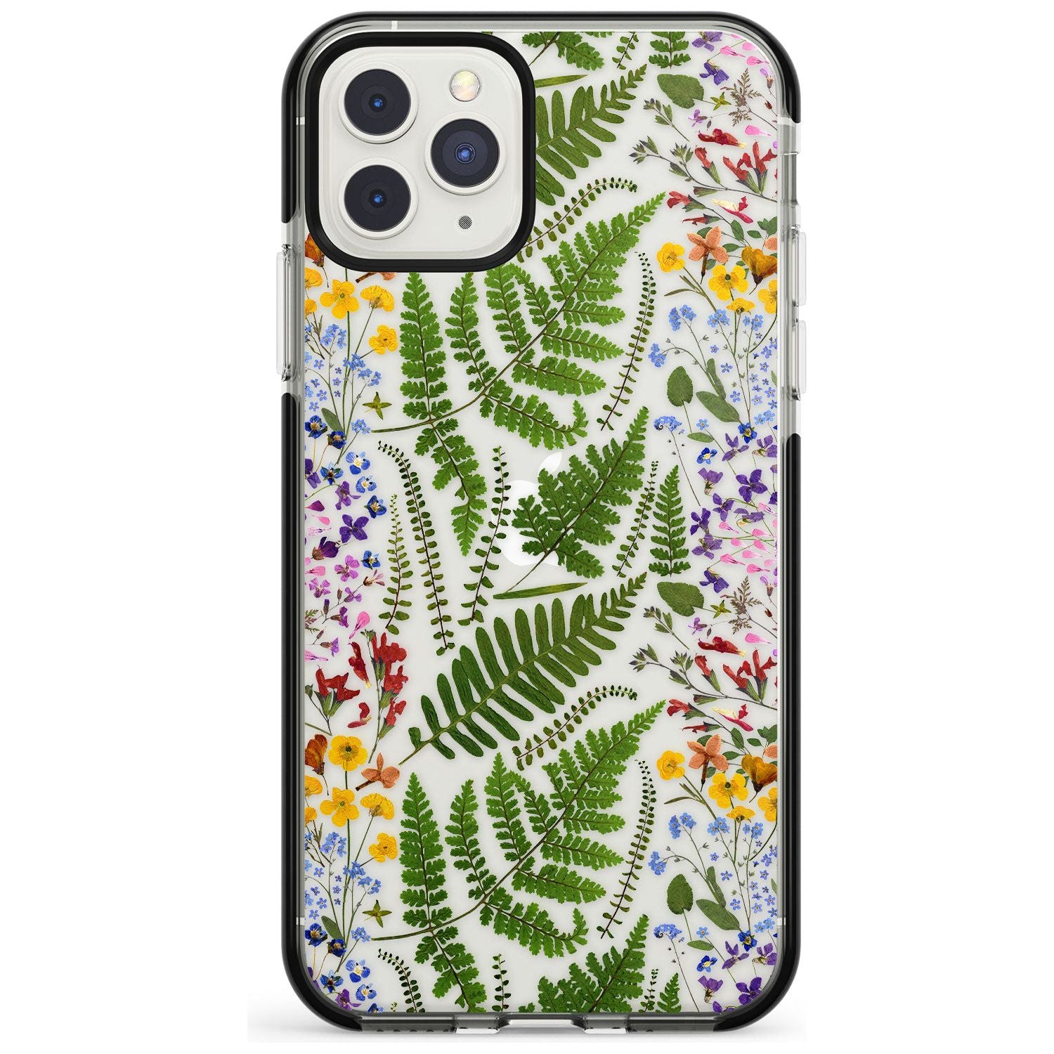 Busy Floral and Fern Design Black Impact Phone Case for iPhone 11 Pro Max