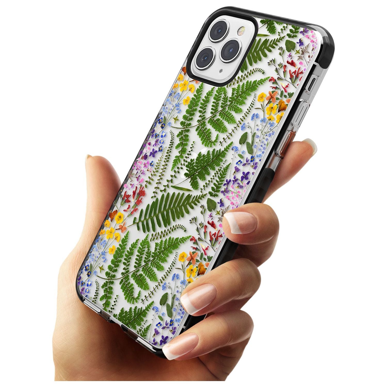 Busy Floral and Fern Design Black Impact Phone Case for iPhone 11 Pro Max