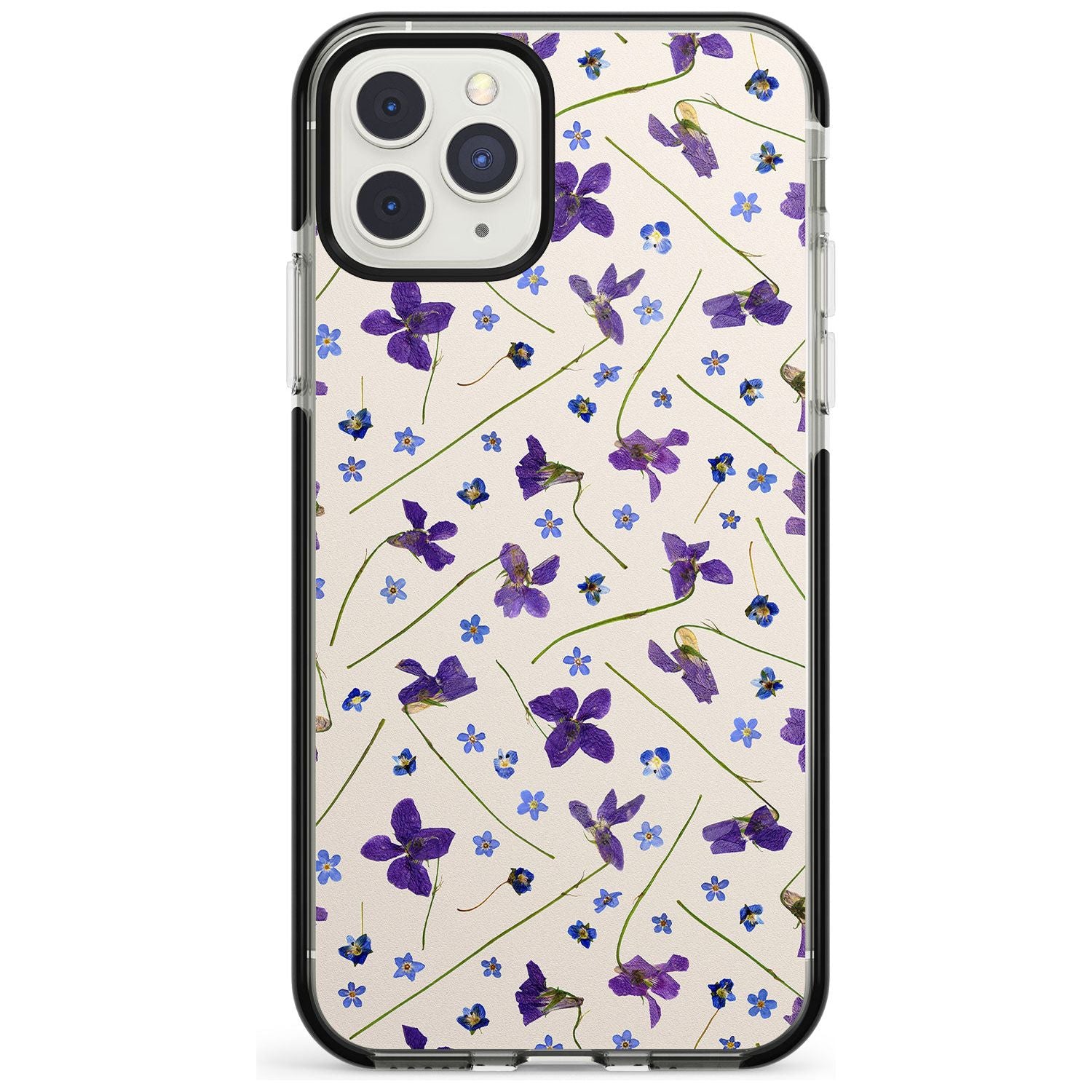 Violet Floral Pattern Design - Cream Black Impact Phone Case for iPhone 11 Pro Max