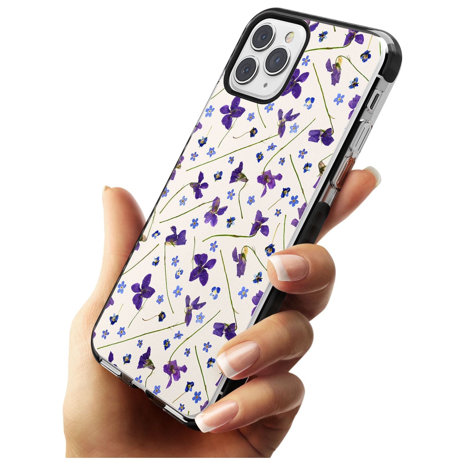 Violet Floral Pattern Design - Cream Black Impact Phone Case for iPhone 11 Pro Max