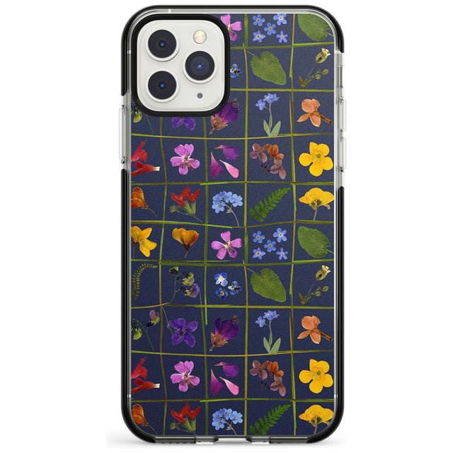 Wildflower Grid Boxes Pattern - Navy Black Impact Phone Case for iPhone 11 Pro Max