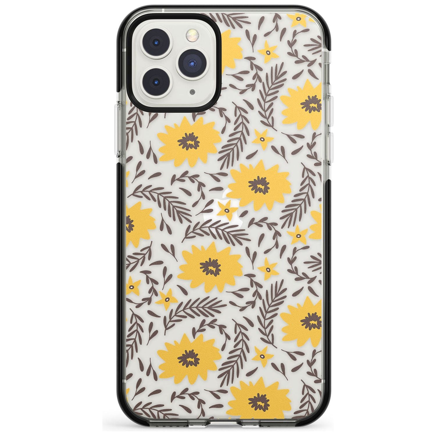 Yellow Blossoms Transparent Floral Black Impact Phone Case for iPhone 11 Pro Max
