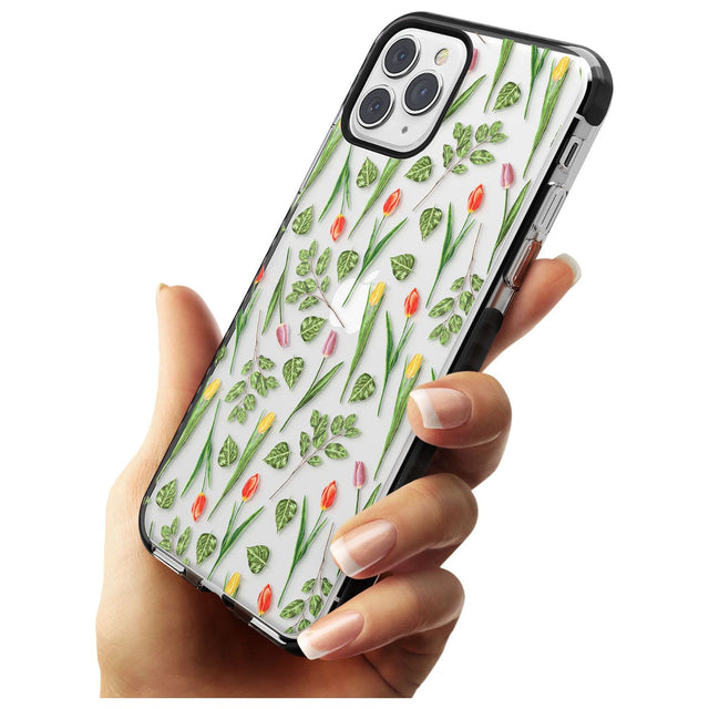 Spring Tulips Transparent Floral Black Impact Phone Case for iPhone 11 Pro Max