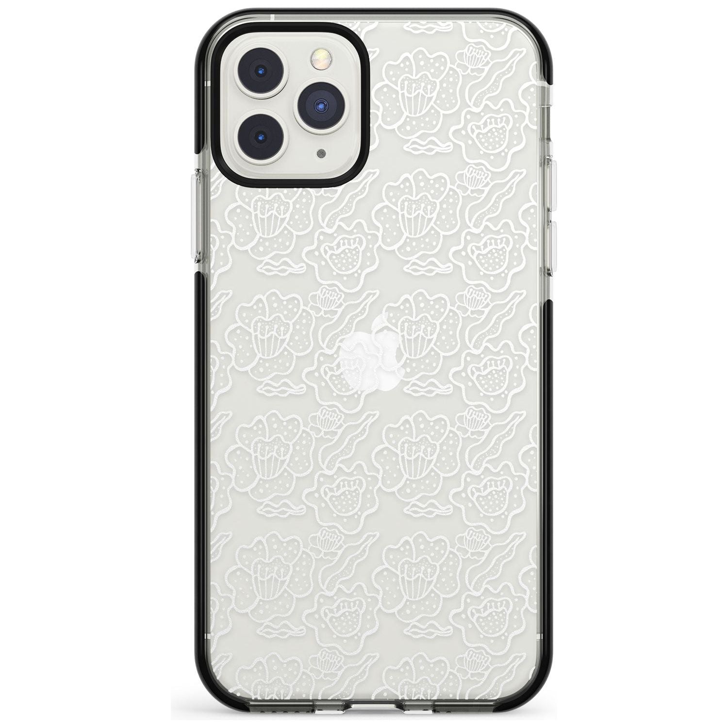 Funky Floral Patterns White on Clear Black Impact Phone Case for iPhone 11 Pro Max