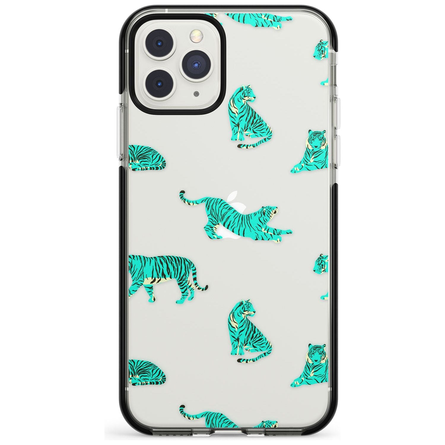 Turquoise Tiger Jungle Cat Pattern Black Impact Phone Case for iPhone 11 Pro Max