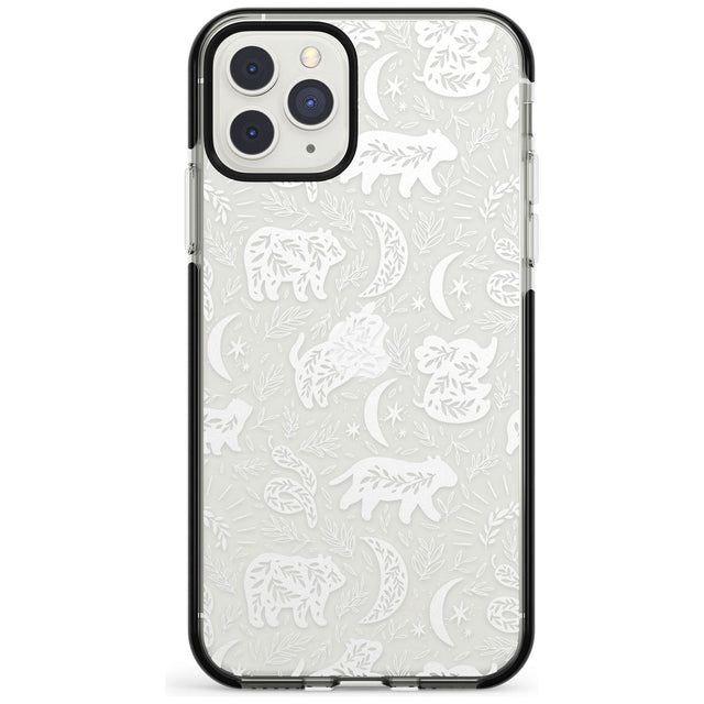 Forest Animal Silhouettes: White/Clear Phone Case iPhone 11 Pro Max / Black Impact Case,iPhone 11 Pro / Black Impact Case,iPhone 12 Pro Max / Black Impact Case Blanc Space