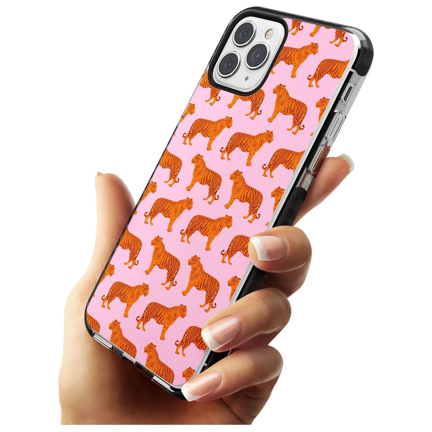 Tigers on Pink Pattern Black Impact Phone Case for iPhone 11 Pro Max
