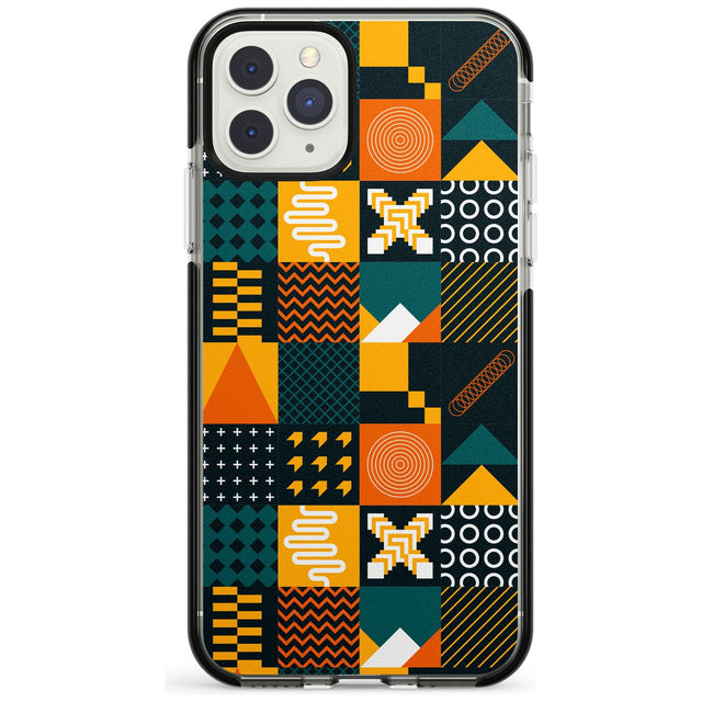 Funky Geometric Patterns: Orange & Dark Green Phone Case iPhone 11 Pro Max / Black Impact Case,iPhone 11 Pro / Black Impact Case,iPhone 12 Pro Max / Black Impact Case Blanc Space