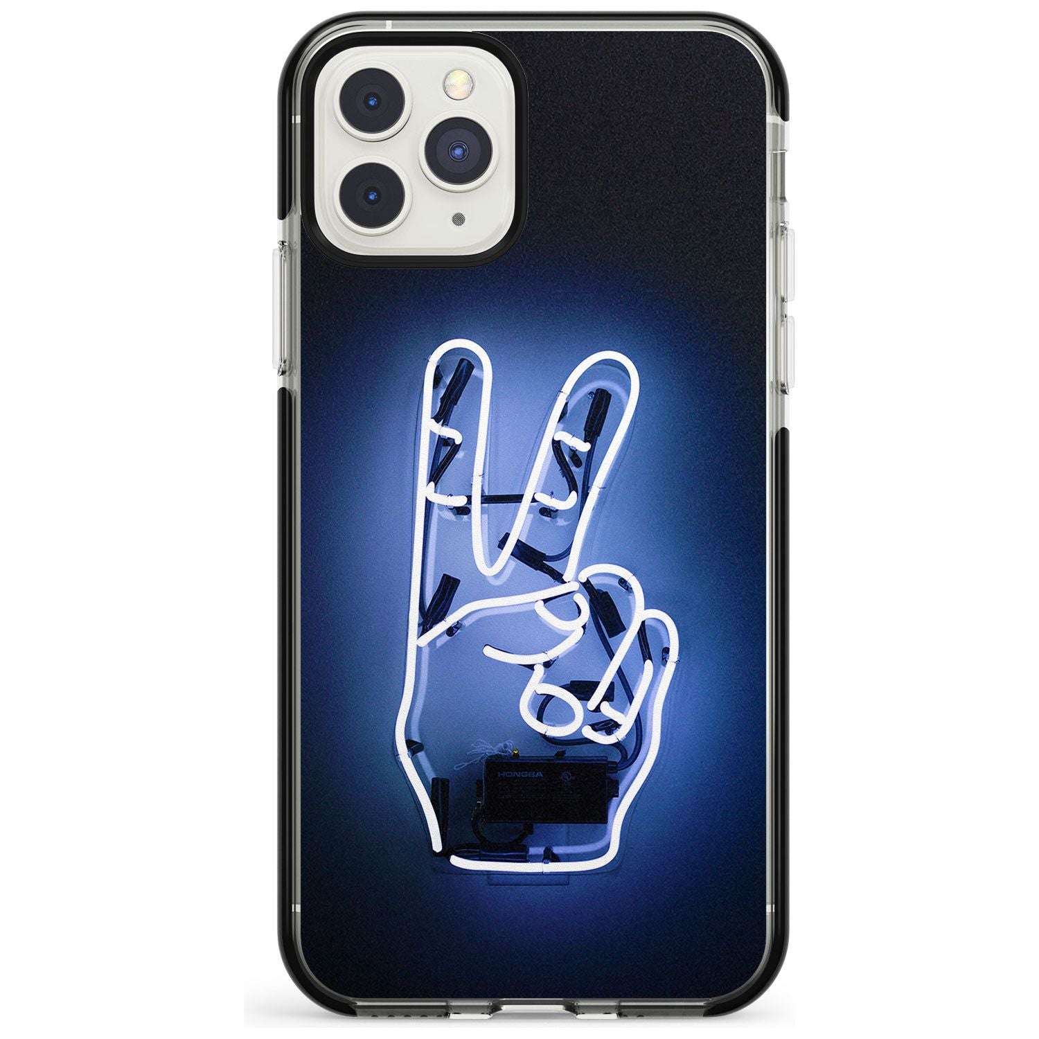 Peace Sign Hand Neon Sign Black Impact Phone Case for iPhone 11 Pro Max