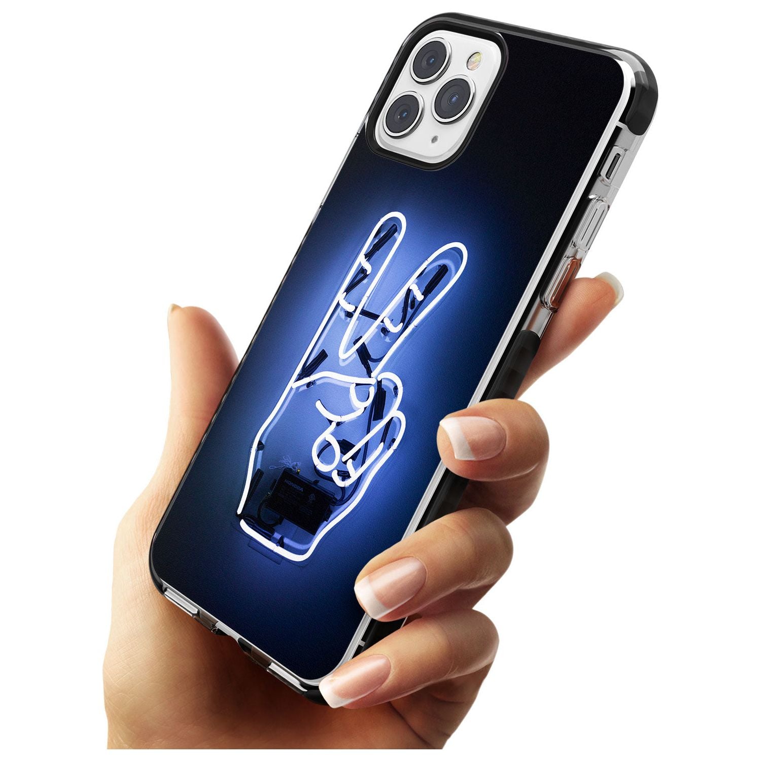Peace Sign Hand Neon Sign Black Impact Phone Case for iPhone 11 Pro Max