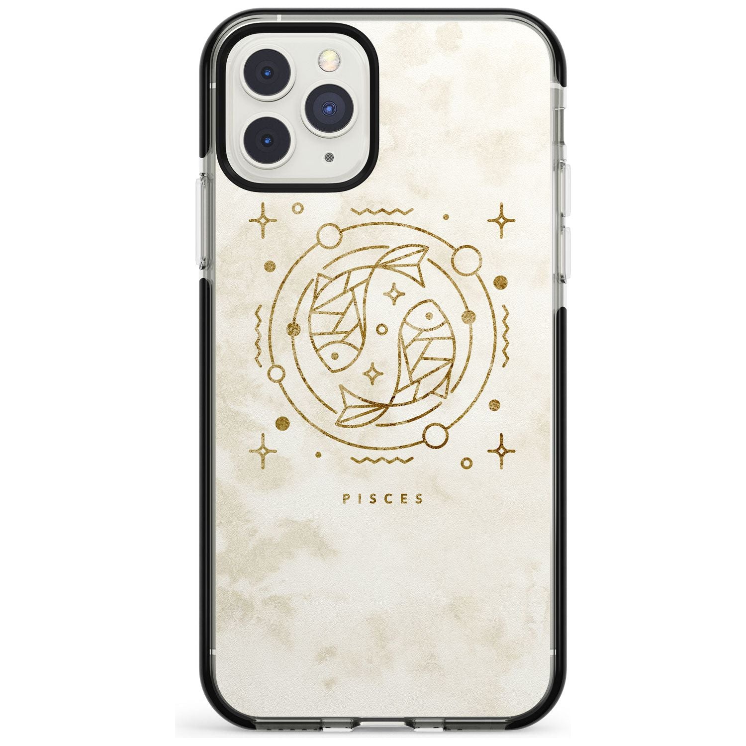 Pisces Emblem - Solid Gold Marbled Design Black Impact Phone Case for iPhone 11 Pro Max