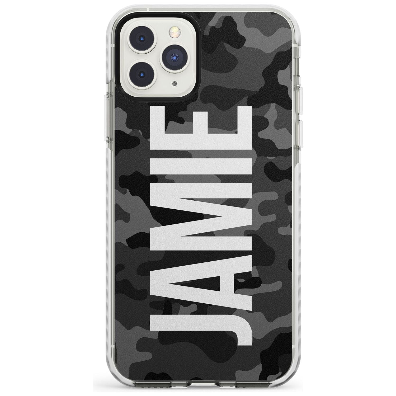 Vertical Name Personalised Black Camouflage Impact Phone Case for iPhone 11 Pro Max