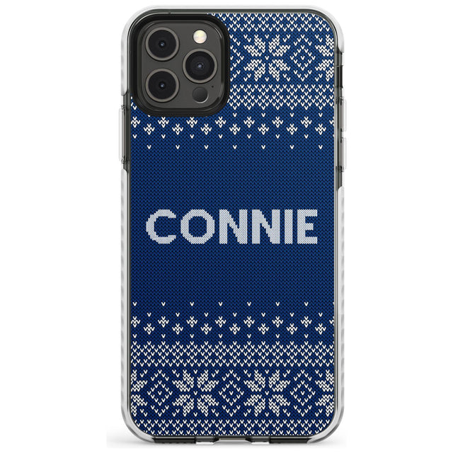 Personalised Blue Christmas Knitted Jumper Impact Phone Case for iPhone 11 Pro Max
