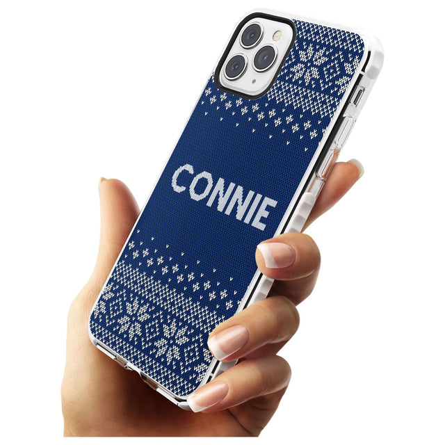 Personalised Blue Christmas Knitted Jumper Impact Phone Case for iPhone 11 Pro Max