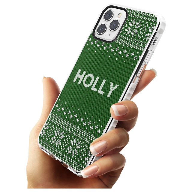 Personalised Green Christmas Knitted Jumper Impact Phone Case for iPhone 11 Pro Max
