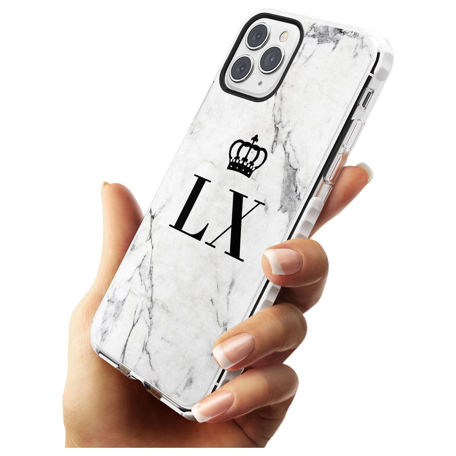 Personalised Initials with Crown on White Marble Impact Phone Case for iPhone 11 Pro Max