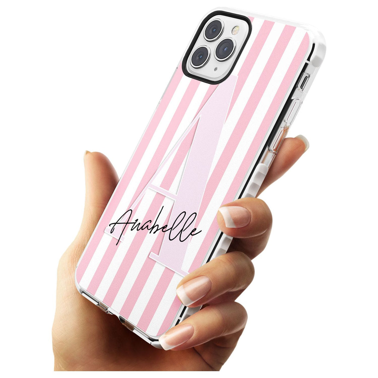 Pink Stripes & Large Monogram iPhone Case   Custom Phone Case - Case Warehouse