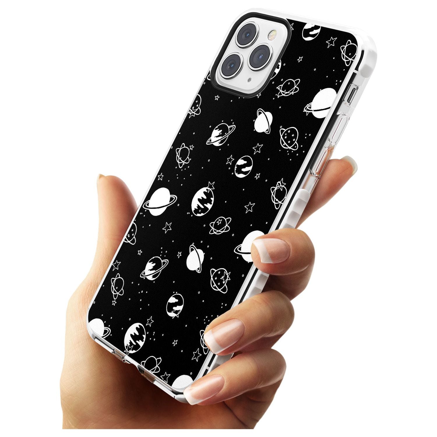 White Planets on Black Slim TPU Phone Case for iPhone 11 Pro Max