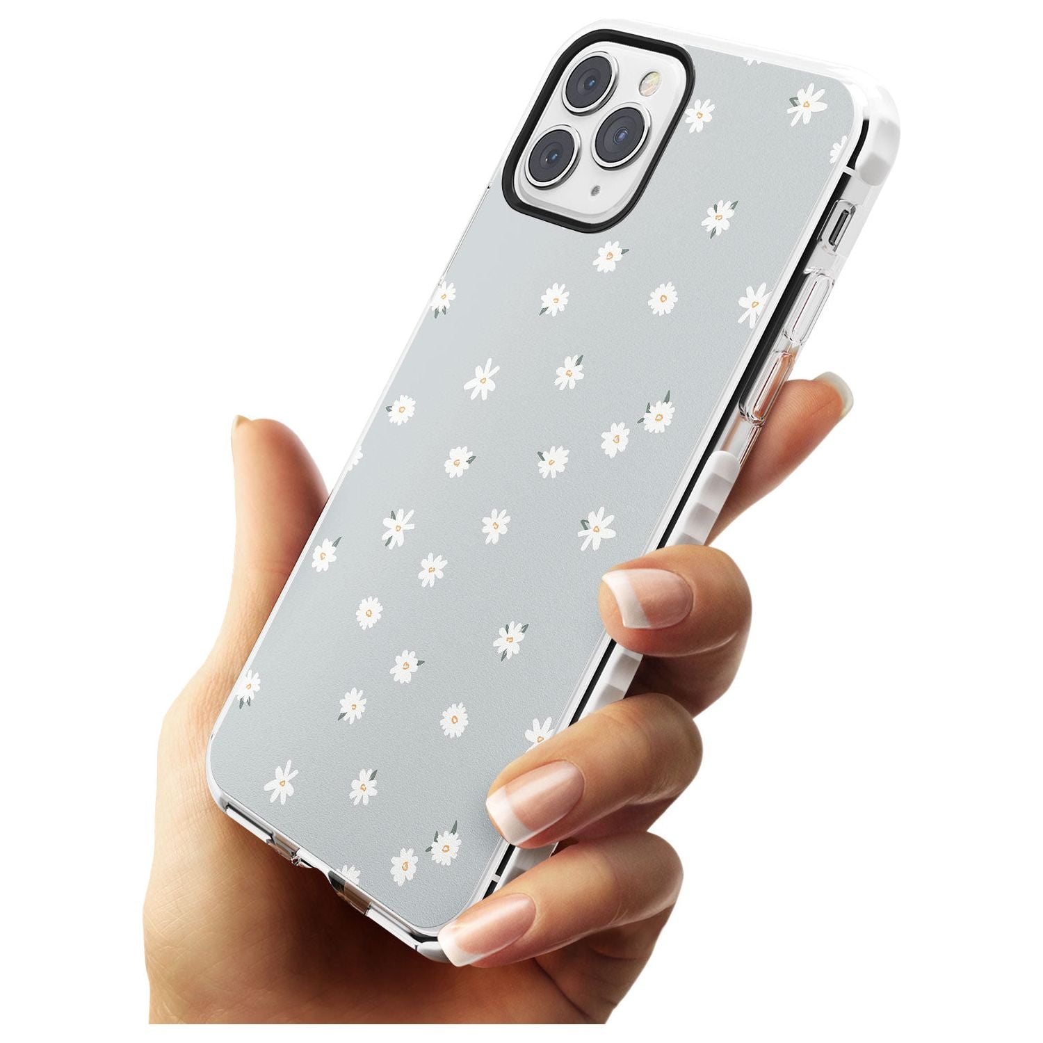 Painted Daises - Blue-Grey Cute Floral Design Slim TPU Phone Case for iPhone 11 Pro Max