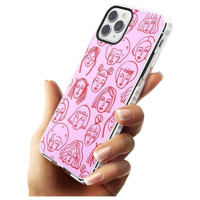 Girl Portrait Doodles in Pink & Red Impact Phone Case for iPhone 11 Pro Max