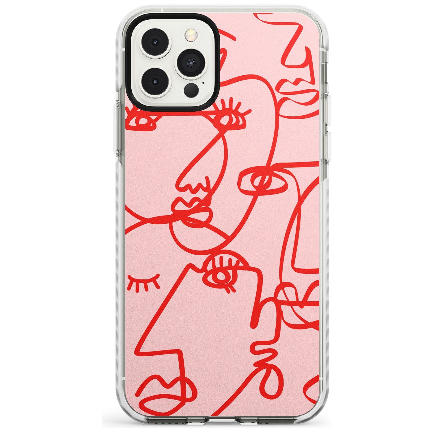 Continuous Line Faces: Red on Pink Slim TPU Phone Case for iPhone 11 Pro Max