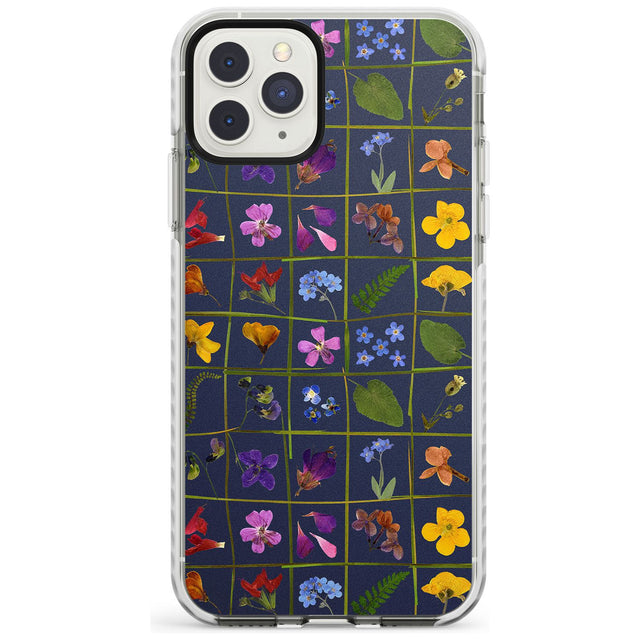 Wildflower Grid Boxes Pattern - Navy Impact Phone Case for iPhone 11 Pro Max
