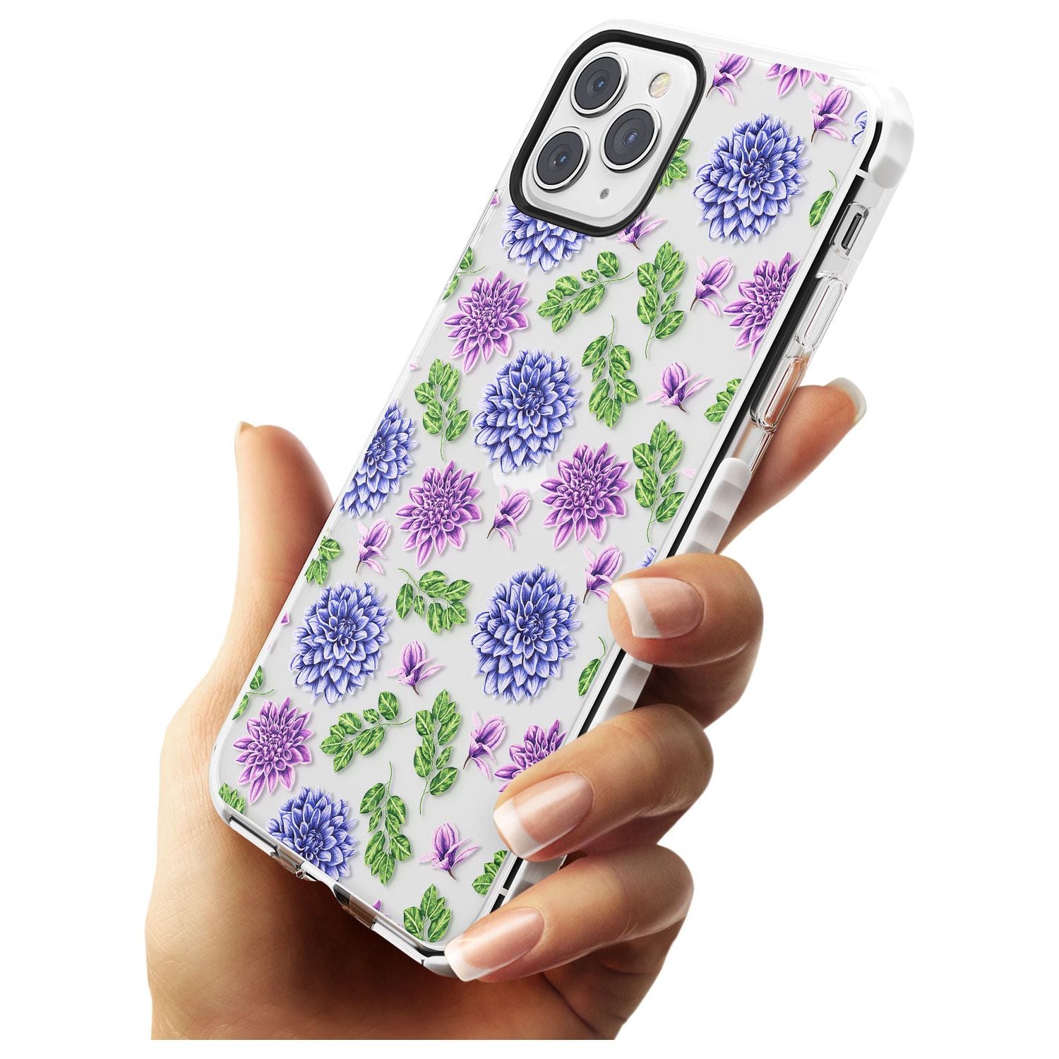 Purple Dahlias Transparent Floral Impact Phone Case for iPhone 11 Pro Max
