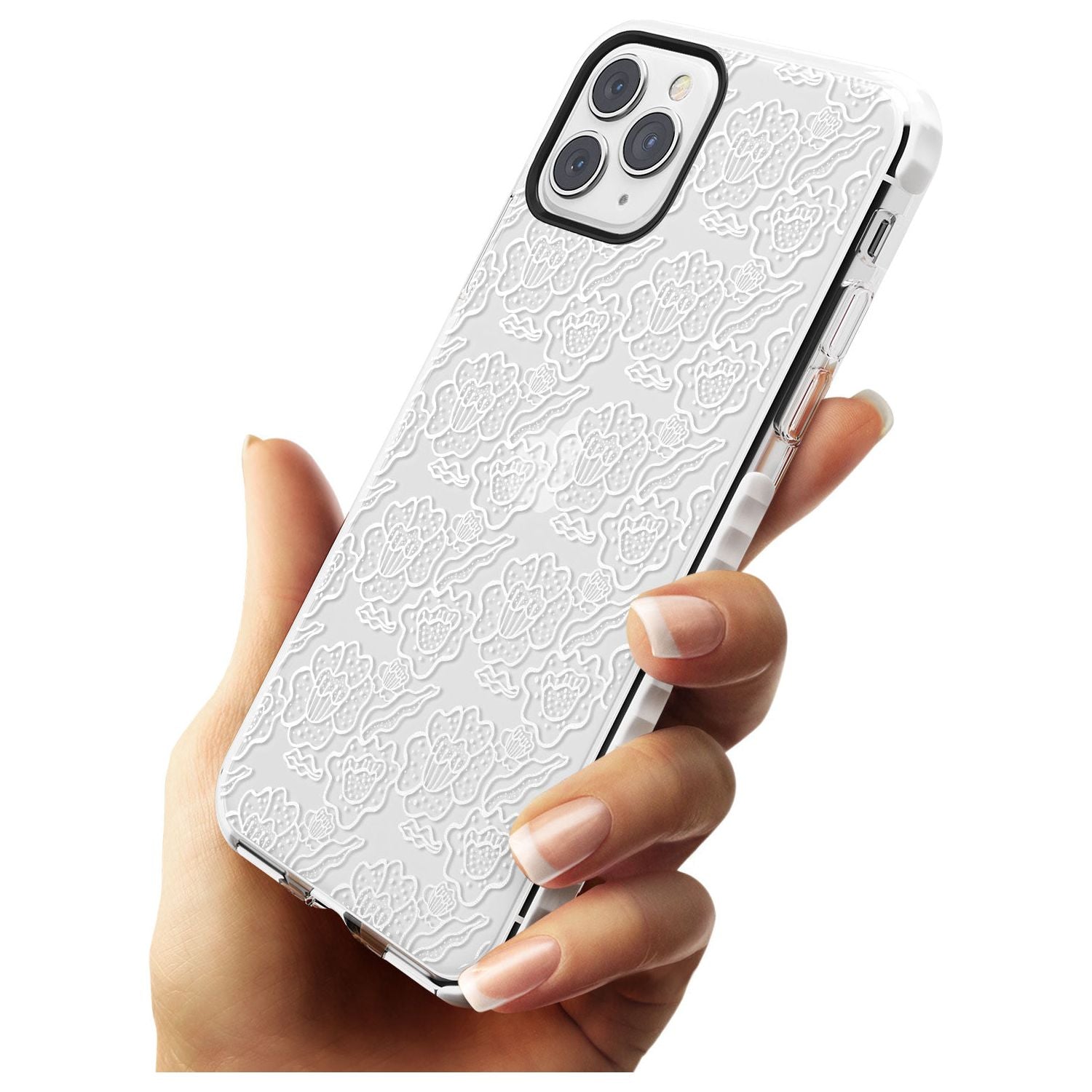 Funky Floral Patterns White on Clear Impact Phone Case for iPhone 11 Pro Max