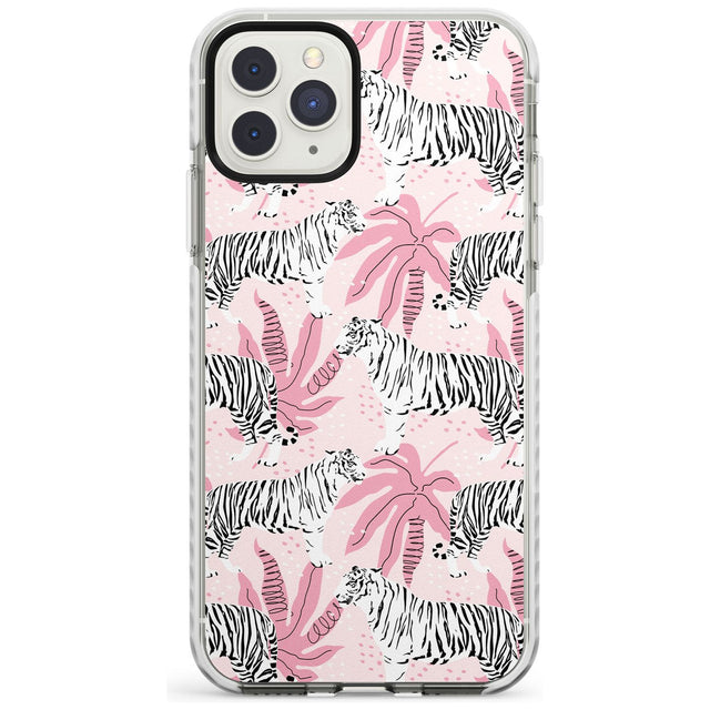 White Tigers on Pink Pattern Impact Phone Case for iPhone 11 Pro Max