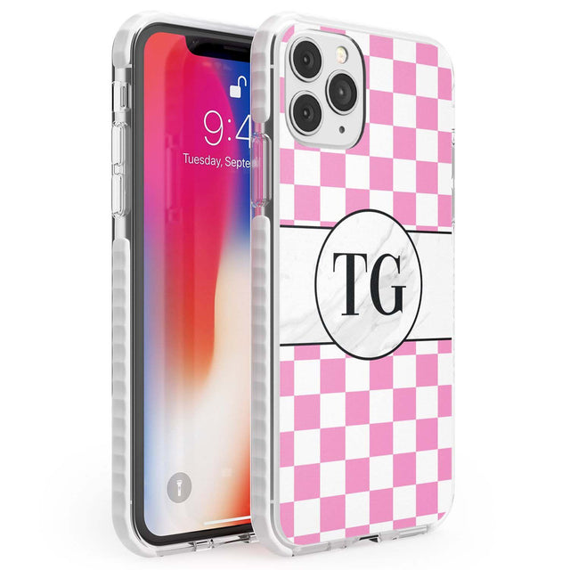Personalised Monogrammed Pink Check Phone Case iPhone 11 Pro Max / Impact Case,iPhone 11 Pro / Impact Case,iPhone 12 Pro / Impact Case,iPhone 12 Pro Max / Impact Case Blanc Space