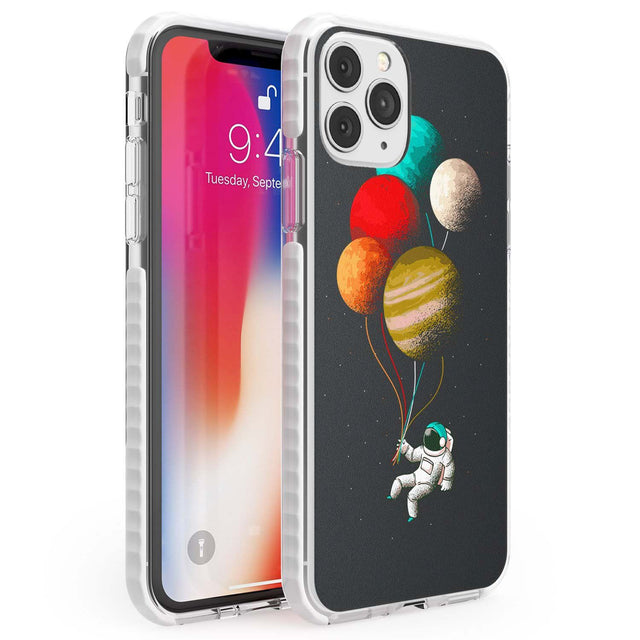 Astronaut Balloon Planets Phone Case iPhone 11 Pro Max / Impact Case,iPhone 11 Pro / Impact Case,iPhone 12 Pro / Impact Case,iPhone 12 Pro Max / Impact Case Blanc Space