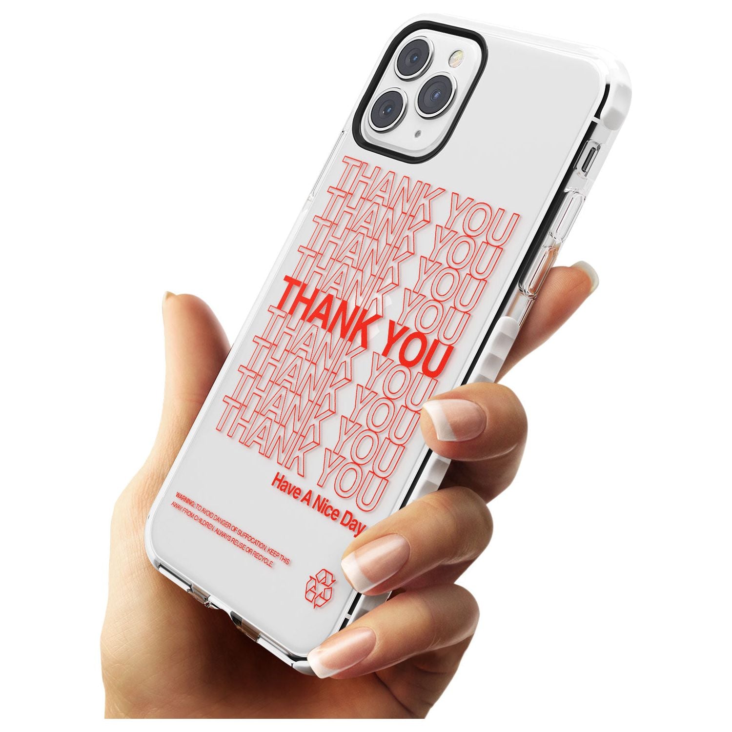 Classic Thank You Bag Design: Solid White + Red Impact Phone Case for iPhone 11 Pro Max
