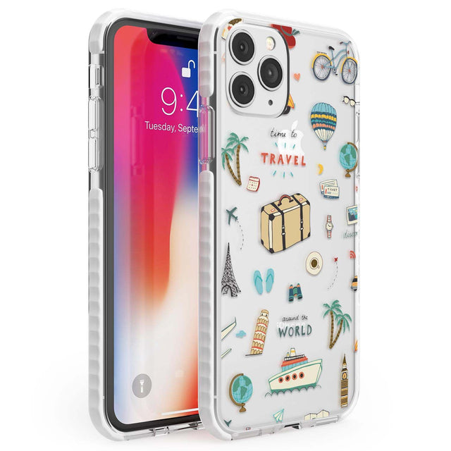 Cute Travel Pattern Transparent Phone Case iPhone 11 Pro Max / Impact Case,iPhone 11 Pro / Impact Case,iPhone 12 Pro / Impact Case,iPhone 12 Pro Max / Impact Case Blanc Space