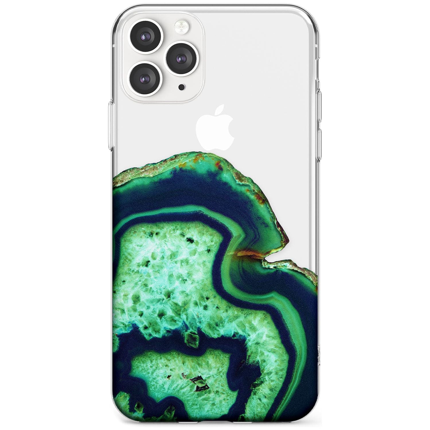 Neon Green & Blue Agate Crystal Transparent Design Slim TPU Phone Case for iPhone 11 Pro Max