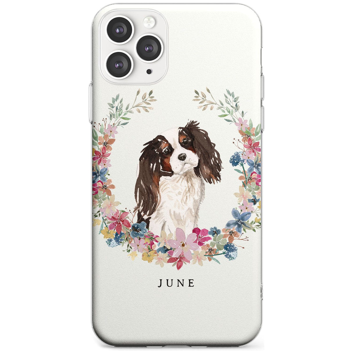 Tri Coloured King Charles Watercolour Dog Portrait Slim TPU Phone Case for iPhone 11 Pro Max