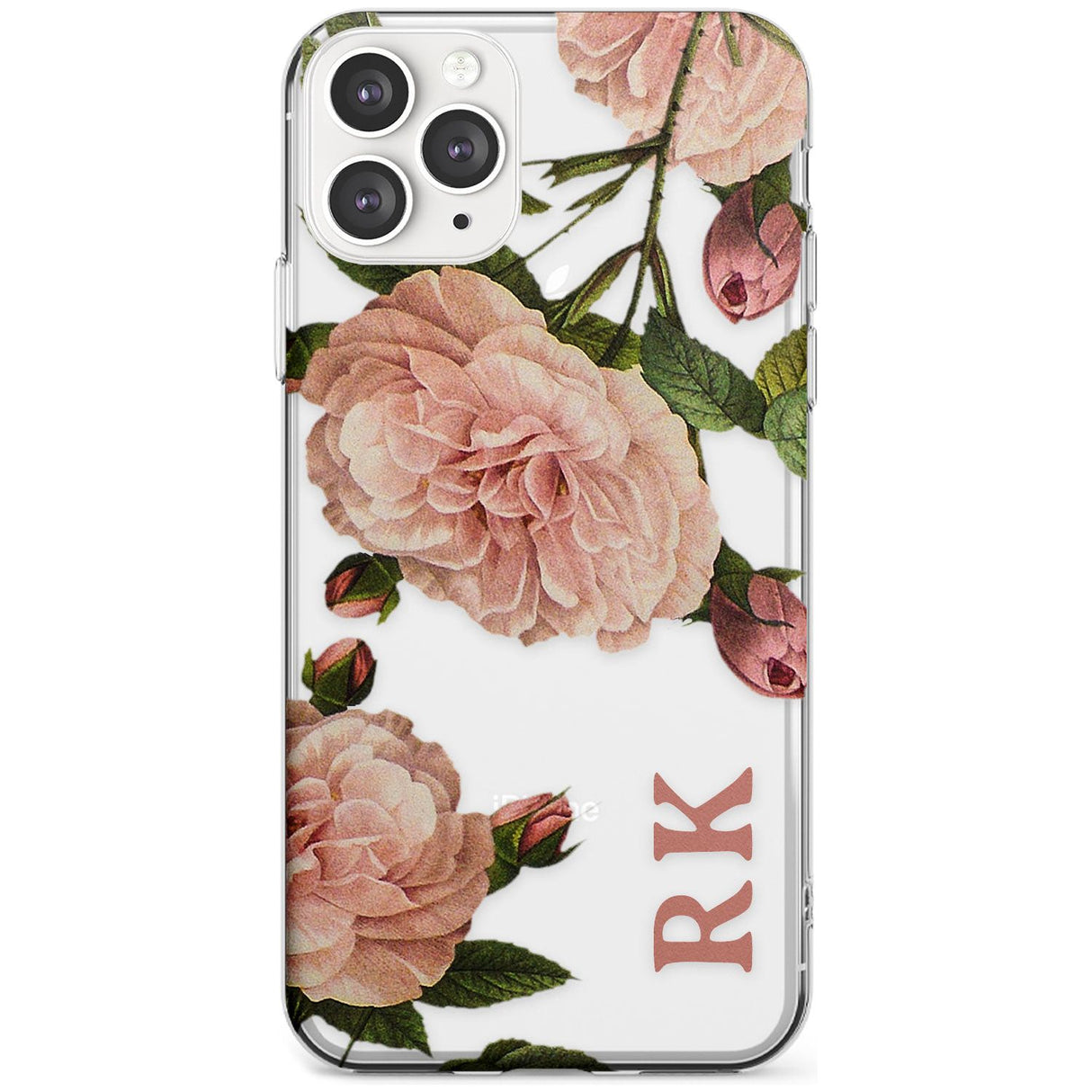 Custom Clear Vintage Floral Pale Pink Peonies Slim TPU Phone Case for iPhone 11 Pro Max