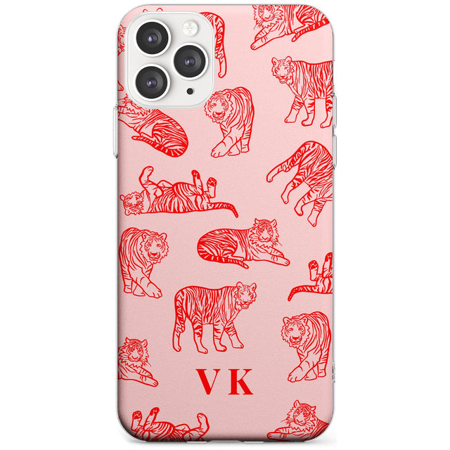 Red Tiger Outlines on Pink iPhone Case  Slim Case Custom Phone Case - Case Warehouse