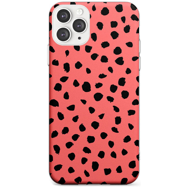 Black on Salmon Pink Dalmatian Polka Dot Spots Slim TPU Phone Case for iPhone 11 Pro Max