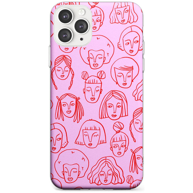 Girl Portrait Doodles in Pink & Red Slim TPU Phone Case for iPhone 11 Pro Max